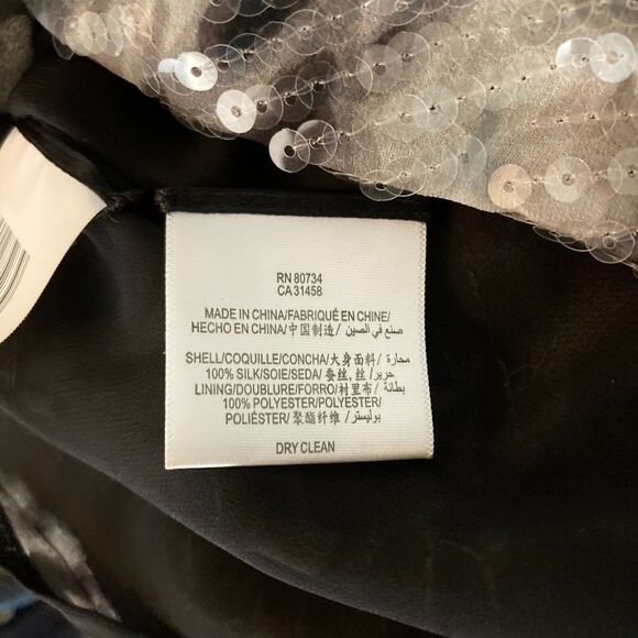 BCBG MAXAZRIA Shirt Womens Sz M Black Gray Animal Print Silk Chiffon Crop Sequin - Picture 6 of 8